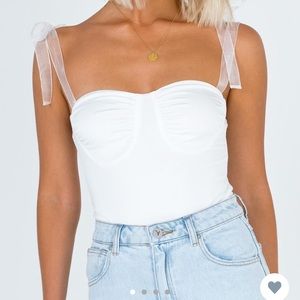 Princess Polly White Ribbon Tie Bodysuit (Size 4)